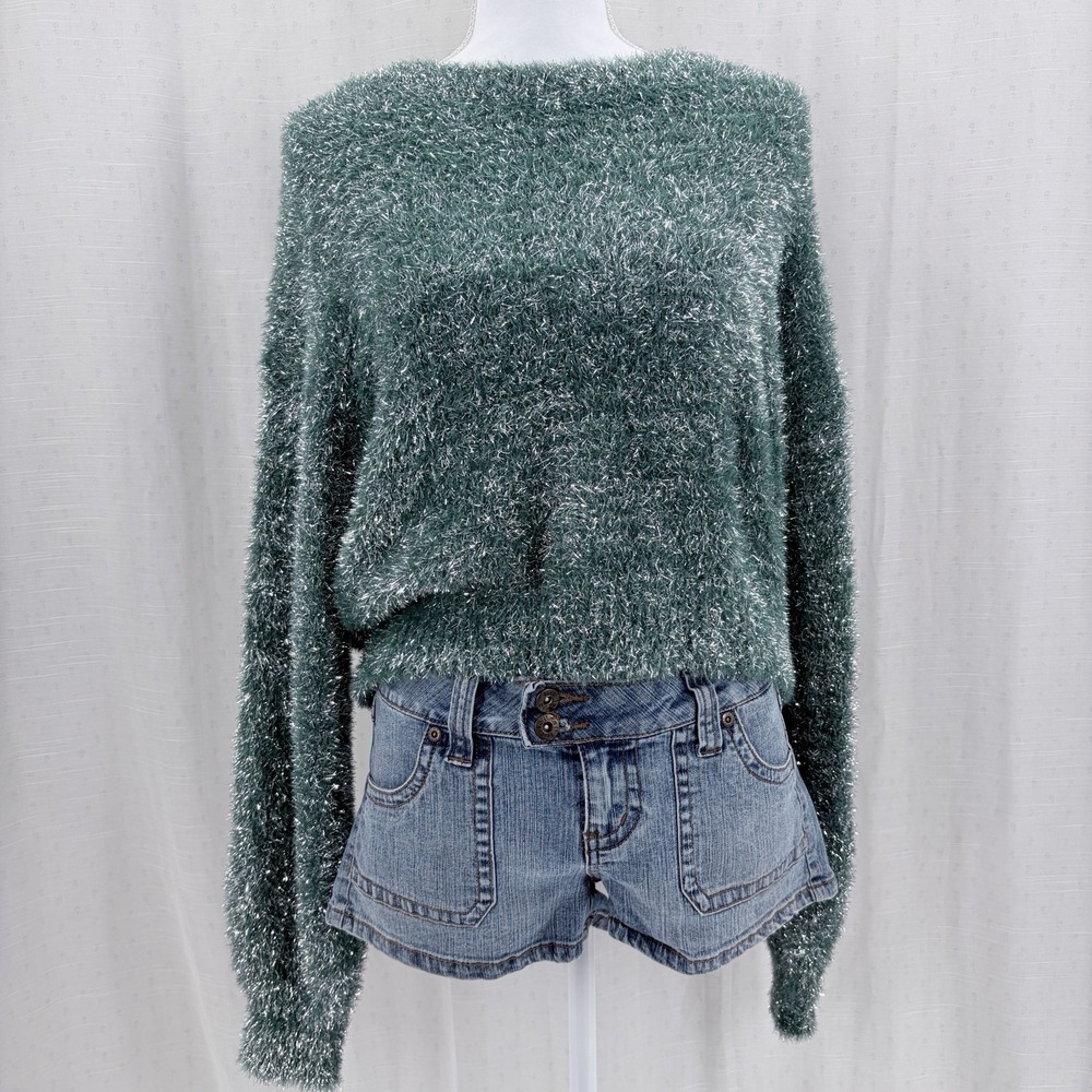 Maeve Anthropologie Women's Sweater Silver Glitter Long Sleeve Pullover Size M